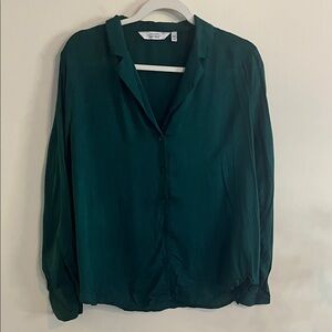 & Other Stories Viscose Green Button Down Top Jacquard Emerald 10 Silky Holiday